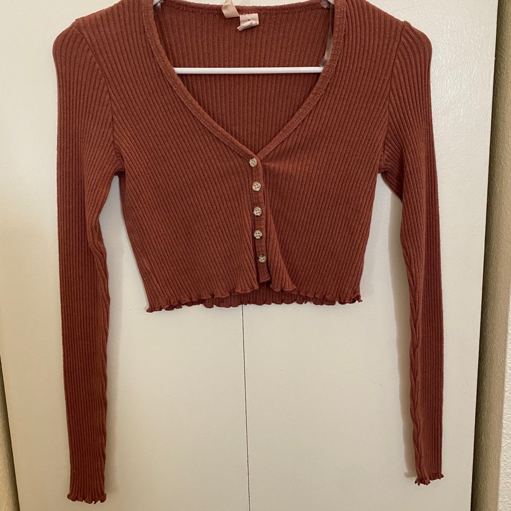 Dark Orange Long Sleeve Crop Top